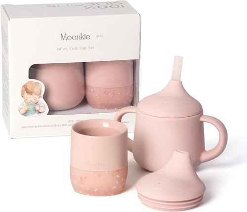 Moonkie Baby Training Cup Set - Sippy Cups for Baby-Led Weaning | 4 Months+ | Blush Color, 2 Pack