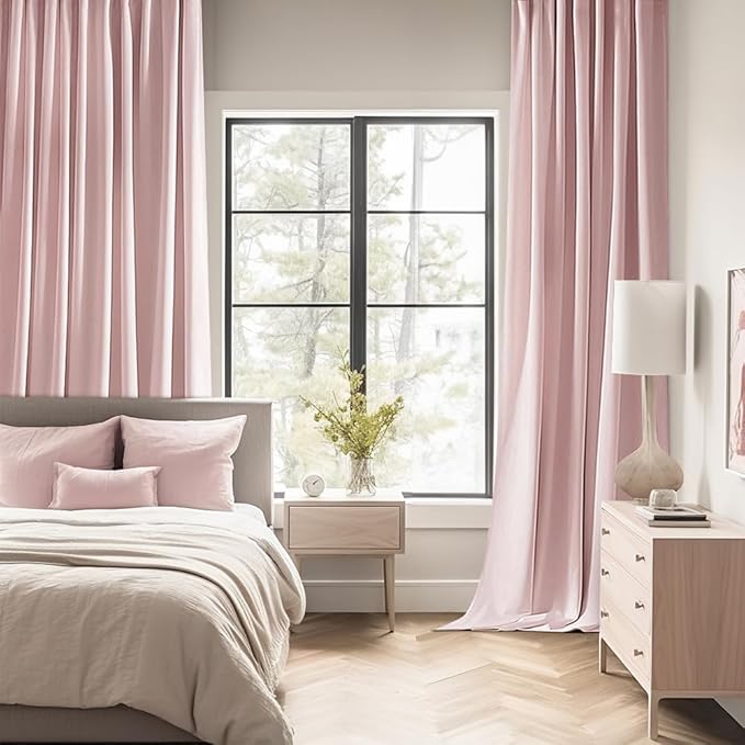 MIULEE Baby Pink Back Tab Blackout Curtains 102 Inch Long 2 Panels Set