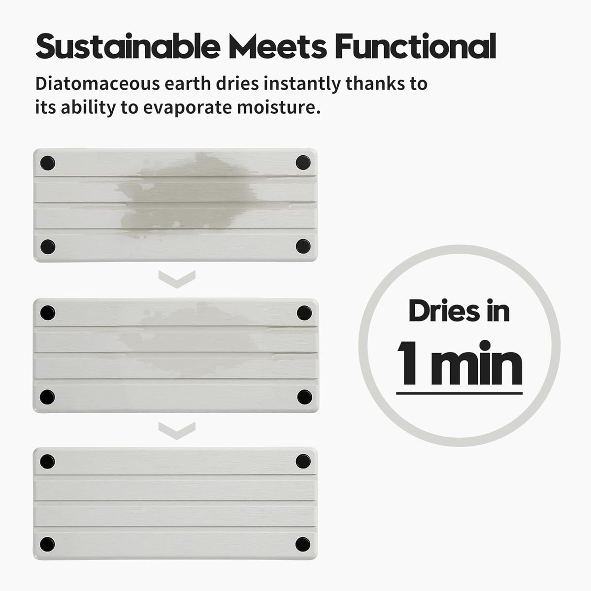 Instant Dry Sink Caddy Kitchen Sink Organizer, Quick Drying Diatomaceous Earth Stone Sink Tray Sponge Holder Soap Dish, Bathroom Countertop Vanity Dispenser Toothbrush Bottle, White, 10" x 4"