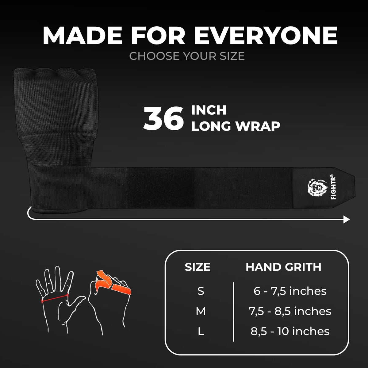 FIGHTR® Premium Gel Inner Gloves - Quick Wrapping & More Stability | Gel Hand Wraps for Boxing, MMA, Muay Thai, & Martial Arts | with Long Wrist Wrap