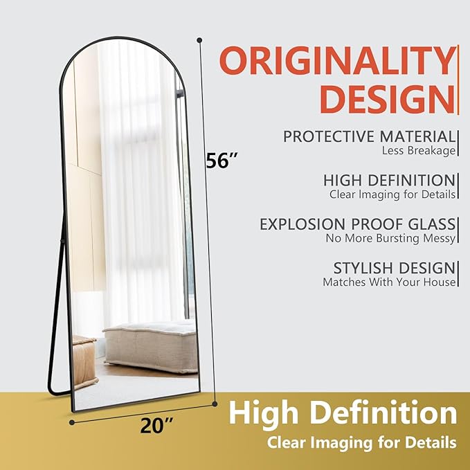 Rowjut Floor Mirror Arched Mirror Full Length 56"X20" Full Length Mirror can be
