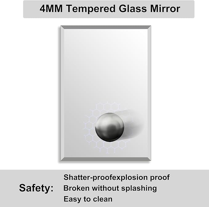Beveled Bathroom Mirror for Wall, Rectangle Frameless Wall Mirror 24" x 16"