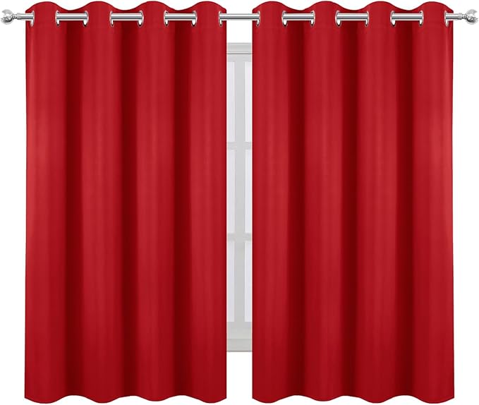 LEMOMO Blackout Curtains 66 x 54 Inch Long Bright Red Curtains Set of 2 Panels