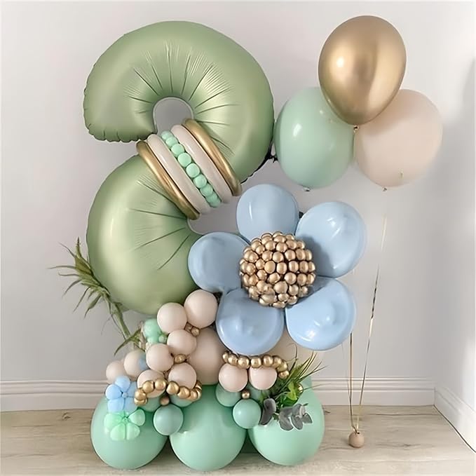 Sage Green Number 6 Balloons, 40 In Large Olive Green Number 6 Foil Helium Balloons for Girls Women, Self Inflating Number Balloons 0-9 for Men Boys 6th 16th Birthday Jungle Safari Party Decoration