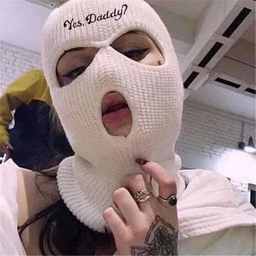 3 Hole Ski Mask, Winter Full Face Cover Knit Beanie for Women,Yes Daddy Balaclava