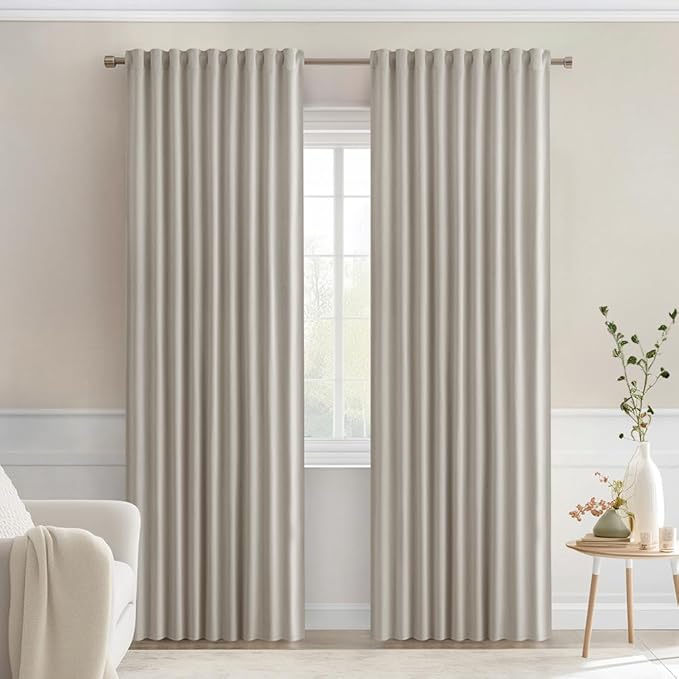 MIULEE Natural Back Tab Blackout Curtains 72 Inches Long 2 Panels Set