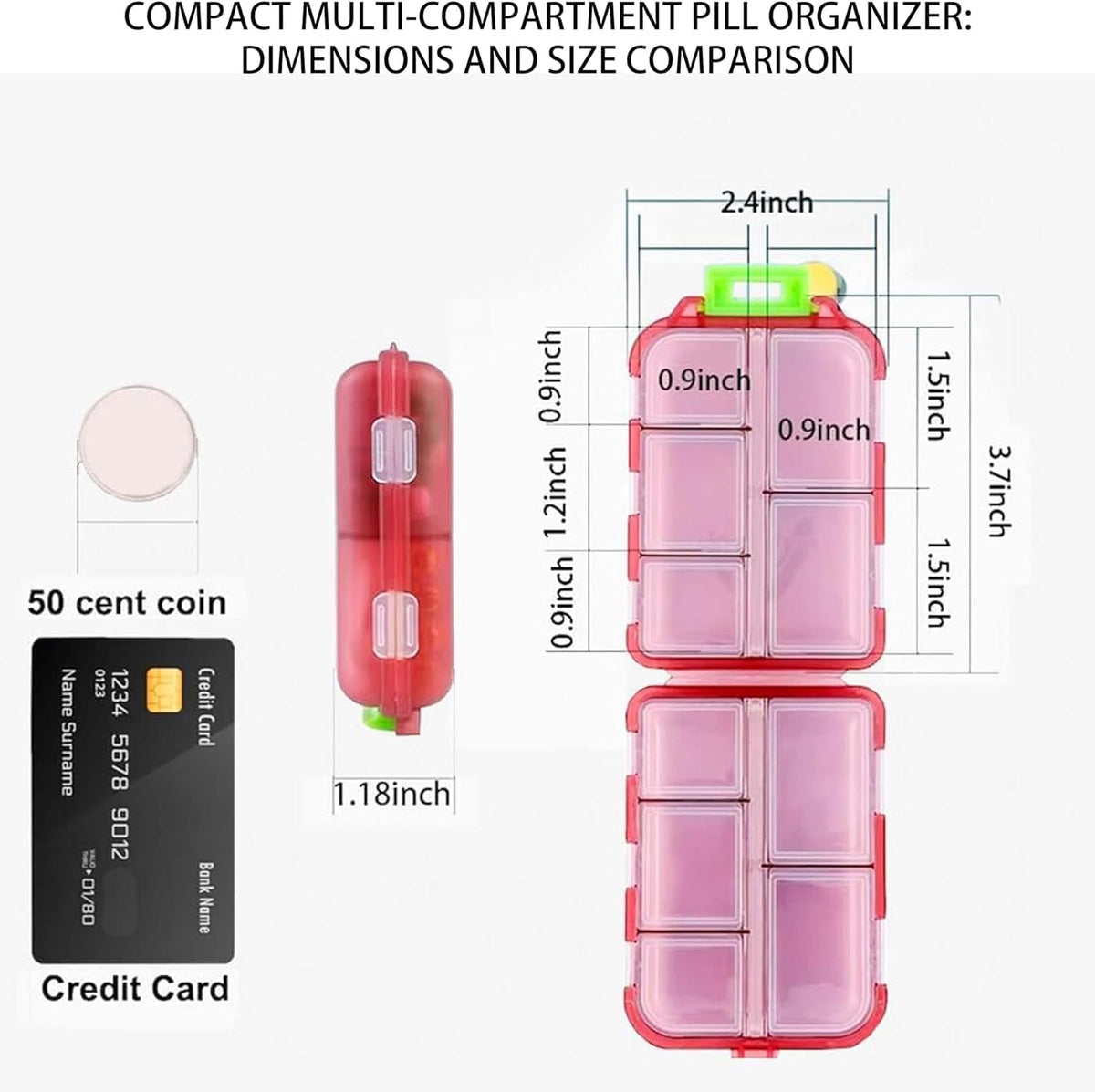Skiennix Pill Organizer - Travel-Friendly Daily Medication Case with 161 Labels - Mini Size in Pink
