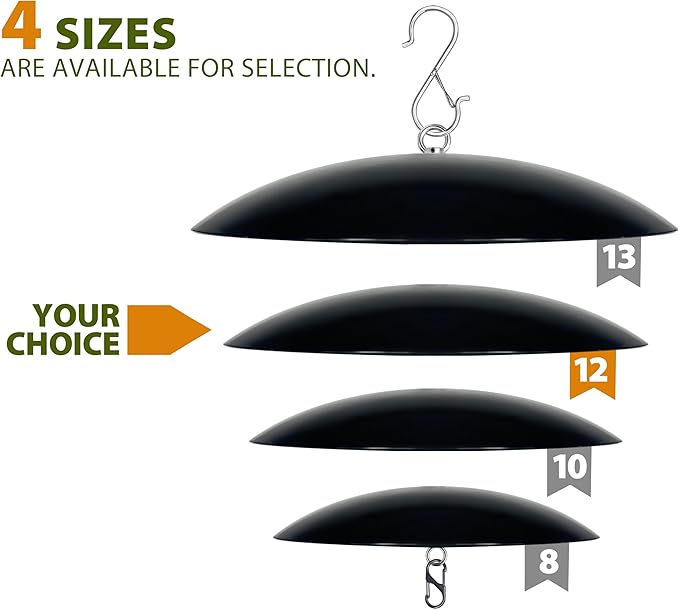 12" Bird Feeder Dome, Hummingbird Feeder Rain Guard,Weather Cover in Outdoors,Squirrel Baffle for Hanging Feeders, (Black),2 Pack