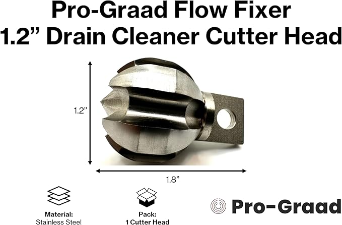 1.2” Flow Fixer Drain Cleaner Plumbing Snake Cutter Head for 1-1/2" - 3" Pipes, Clears & Scrapes Pipe Inner Walls, Fits 3/8”, 1/2" or 9/16” Cables, for Commercial & Residential Use