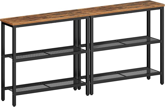 HOOBRO 29.5" Narrow Console Table, Set of 2, Entryway Table with Shelves, Thin Sofa Table, Behind Couch Table, Display Side Table, for Hallway, Entrance, Living Room, Rustic Brown and Black BF73XGP201