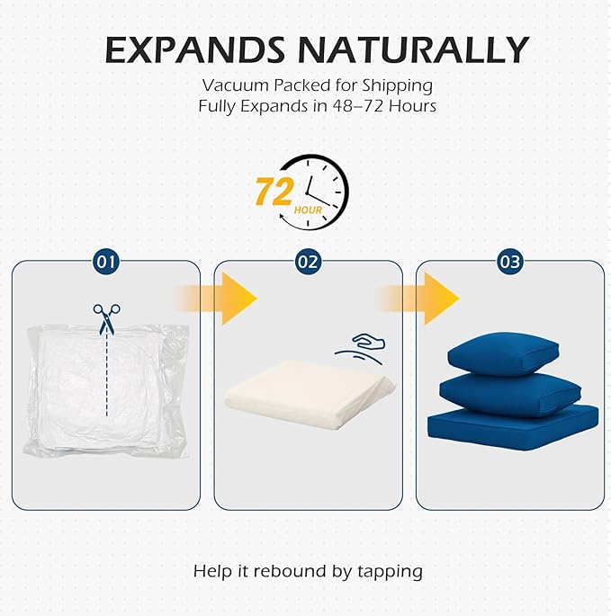 HOMREST Outdoor Replacement Cushions,Water-Resistant 4" Thick Seat Cushion for Patio Furniture,25x25 in Patio Furniture Cushions,Non-Slip 14-Piece Set for 6-Seat Rattan Wicker Sectional Sofa, Blue