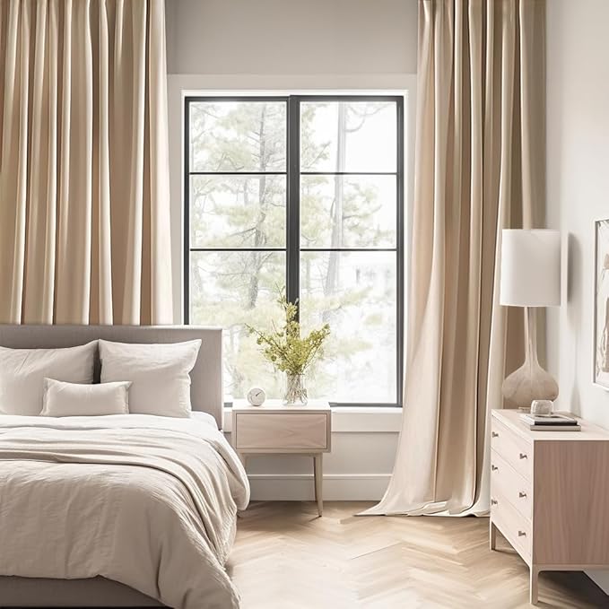 MIULEE Back Tab Beige Curtains 102 Inch Long 2 Panels Set