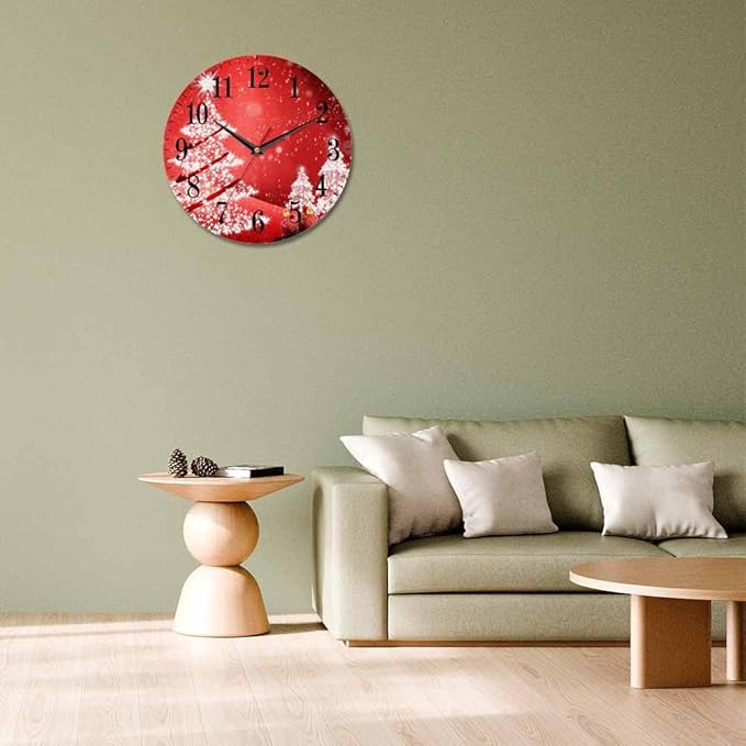 Mxocom Christmas Wall Clock White Christmas Tree Winter Snowflake New Year Red