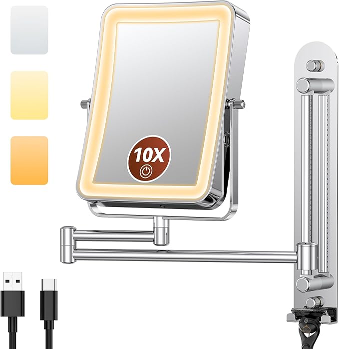 Height Adjustable Wall Mounted Lighted Makeup Mirror