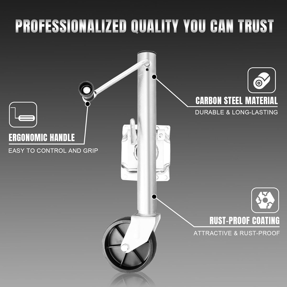 Road DAWG Boat Trailer Jack - Heavy Duty 1000 Lbs Capacity with 6-Inch Single Wheel | Swing-Back Design