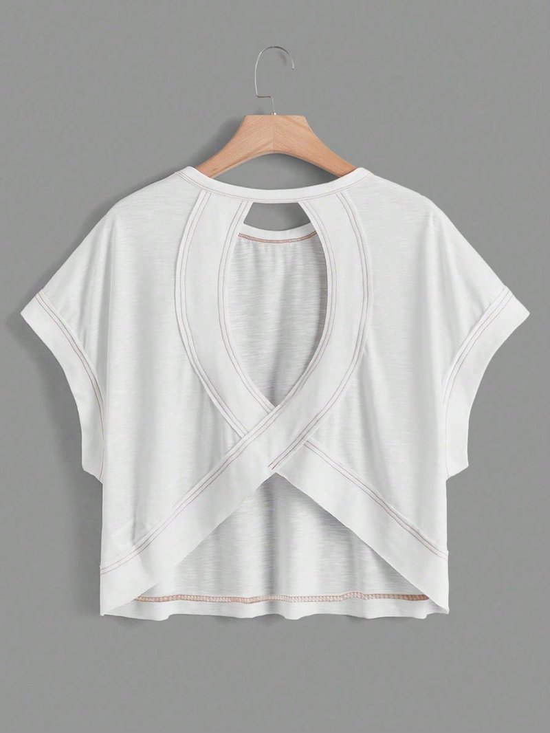 RoseSeek Girl's 2 Packs Open Back Backless Tops Criss Cross Short Sleeve T Shirts Crewneck Casual Tees Black White 11Y