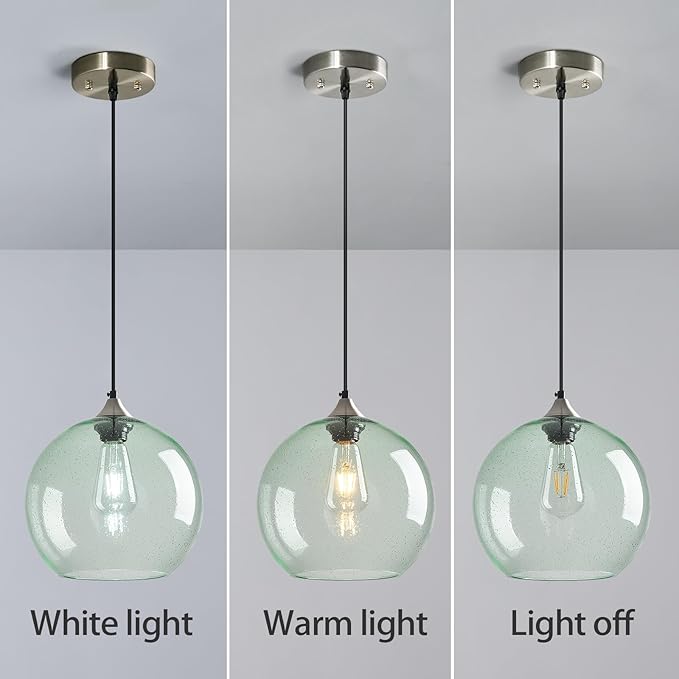 Light Green Glass Pendant Lights Kitchen Island Globe Pendant Light Fixtures Modern Pendant Lighting for Bedroom Living Dining Room Light Fixture (9.84 in, 1 Pack)