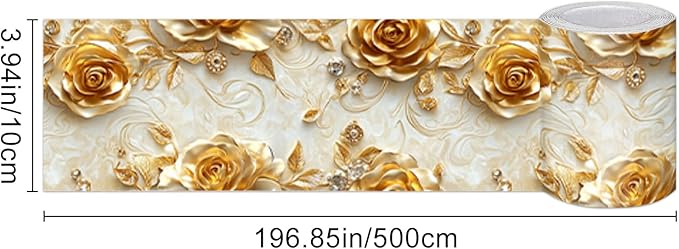 HOMETITUTE Wallpaper Border Peel and Stick Baroque Gold Texture Decorative Wall