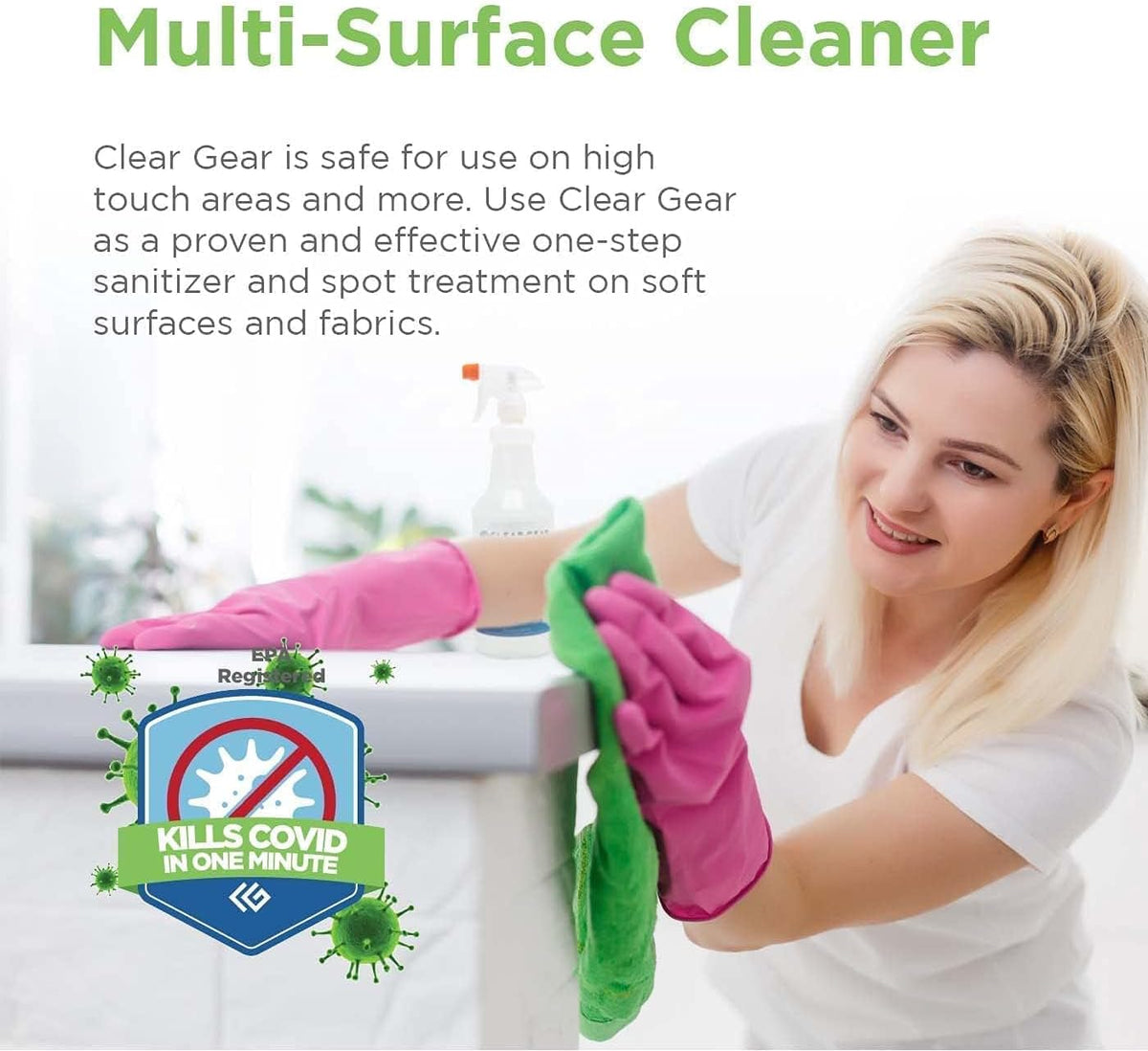 Clear Gear Disinfectant Cleaner, and Deodorizer For Sports Equipment, Gyms, and Fitness Centers - EPA-Registered, Hospital Grade, Made in USA - 1-Pack of 32 Oz Bottle Disinfecting Spray