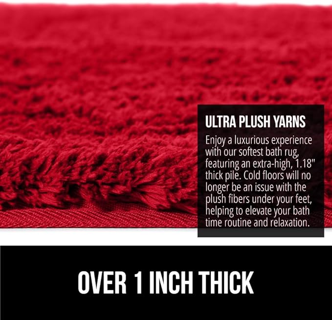 GORILLA GRIP Bathroom Rugs, 36x24, Ultra Soft Absorbent Mat, Thick Plush Bath Rug, Machine Washable, Microfiber Quick Dry, Mats for Shower, Bathtub and Floor, Home Decor Accessories, Red