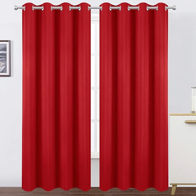 LEMOMO Blackout Curtains 52 x 90 Inch Long Bright Red Curtains Set of 2 Panels