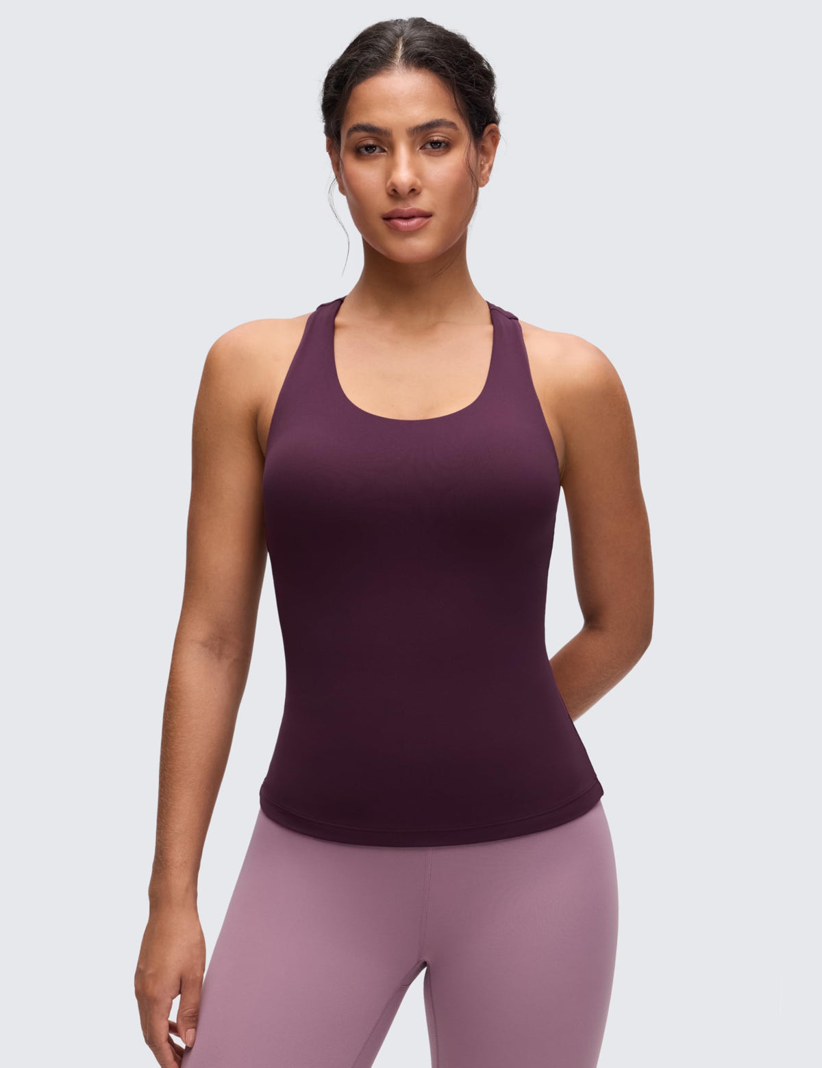 CRZ YOGA Butterluxe Workout Racerback Tank Tops for Women - Padded Athletic Spandex Yoga Shirts with Built in Bra Deep Purple XX-Small