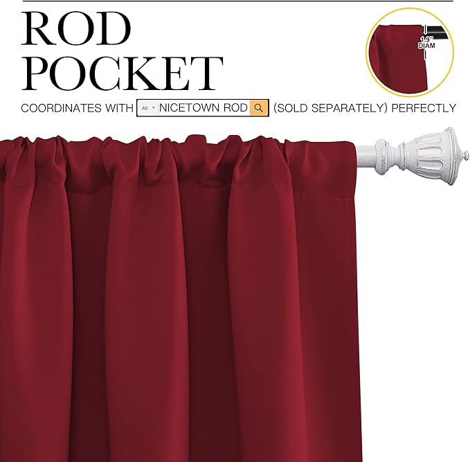 NICETOWN Christmas Burgundy Curtains Blackout Drape Panels