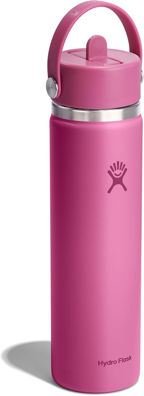 Hydro Flask Water Bottle - Insulated Stainless Steel - Wide Mouth Flex Straw Lid, Non Spill, Leakproof and Refillable in 24 Oz Reef Pink