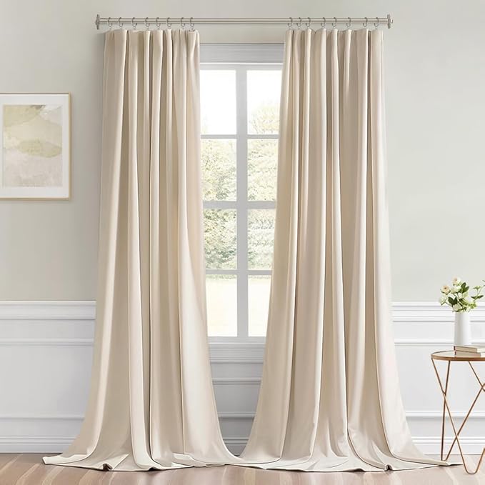 MIULEE Back Tab Cream Beige Curtains 105 Inch Long 2 Panels Set