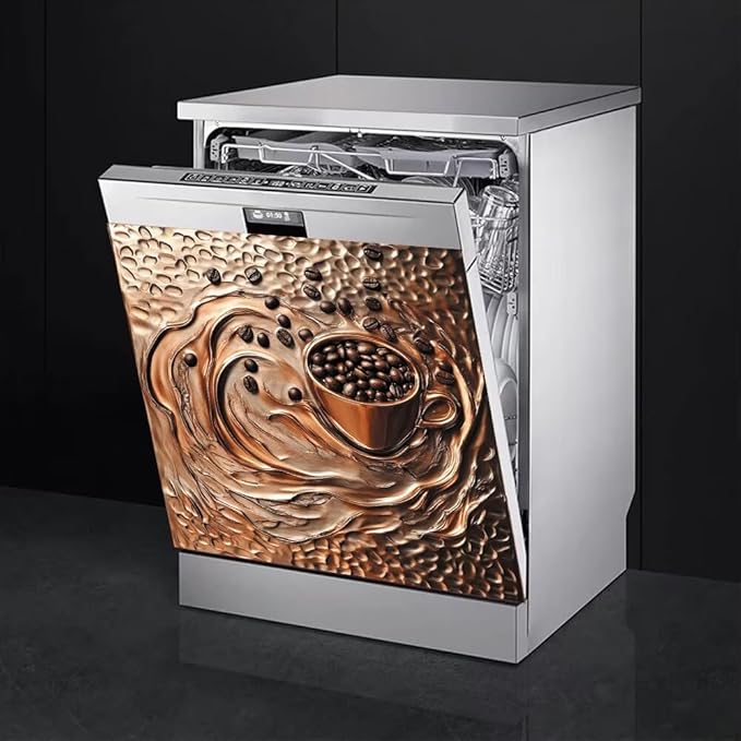 Coffee Copper Relief Effect Dishwasher Magnetic Cover for Door Front 23x26 Inch Dish Washer Magnet Panel Decal for Fridge Home Appliance Kitchen Decoration