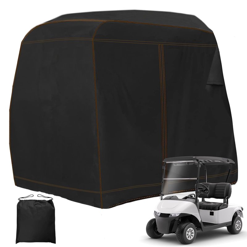 YONQIFON Golf Cart Cover 2 Passengers 420D Heavy Duty Waterproof Windproof Dustproof Universal Compatible with Club Car,EZGO,Yamaha,Golf Cart Rain Cover with Storage Bag