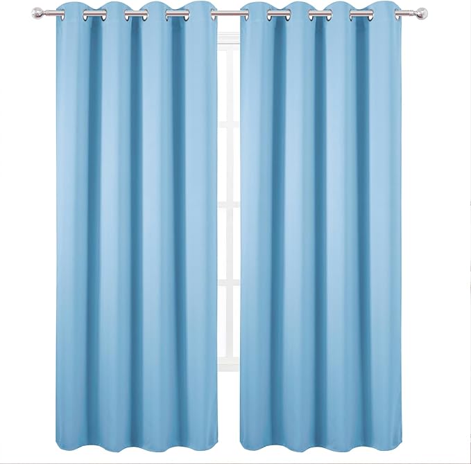 LEMOMO Blackout Curtains 52 x 90 Inch Long Sky Blue Curtains Set of 2 Panels