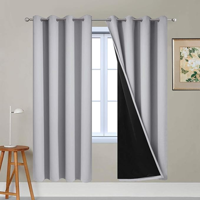 Yakamok Full Blackout Curtains 72 Inches Long, 2 Thick Layers Grommet Top