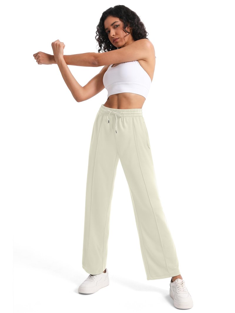 Tapata Regular Women's 30" Inseam Casual Pants Track Athletic Sweatpants Warm Up Loose Side Stripe Street Slacks, Beige, M