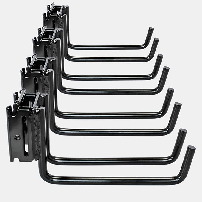 4-Pack E-Track Double Fitting J-Hooks, 2" Wide & 6" Deep Stable E Track Double J Hooks with Dual Fittings, Heavy Duty Shovel Hanger for Trailers, Trucks, Garden Tools Organizers Storage