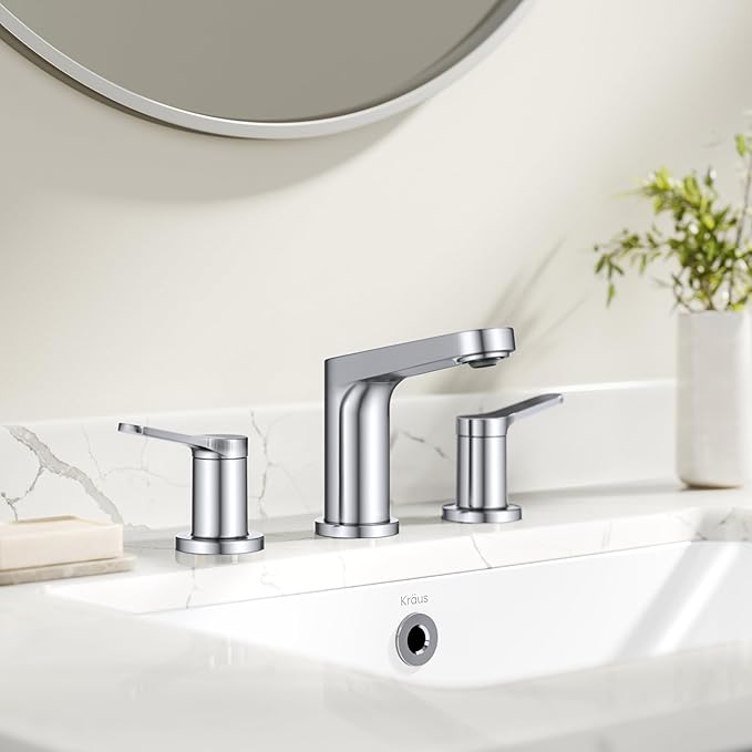 KRAUS Indy Widespread Bathroom Faucet in Chrome with 2 Handles, Pop Up Drain and Supply Lines, FUS-14103CH