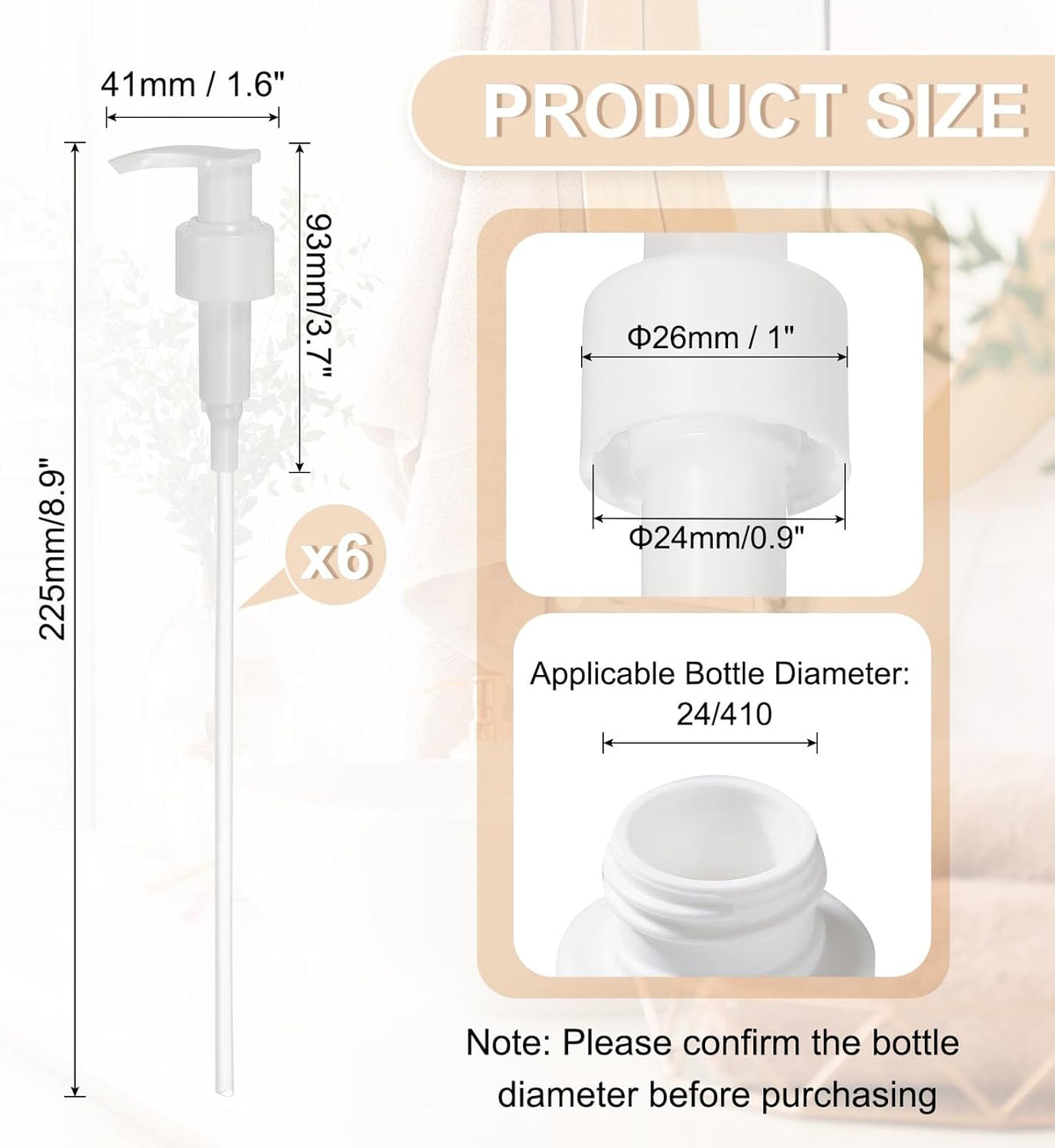 uxcell 6 Pcs Soap Dispenser Pump Heads Soap Dispensers Top Pumps Replacement Switch Pumphead for Standard 24/423 Neck Size Lotion Shampoo Bottle, White