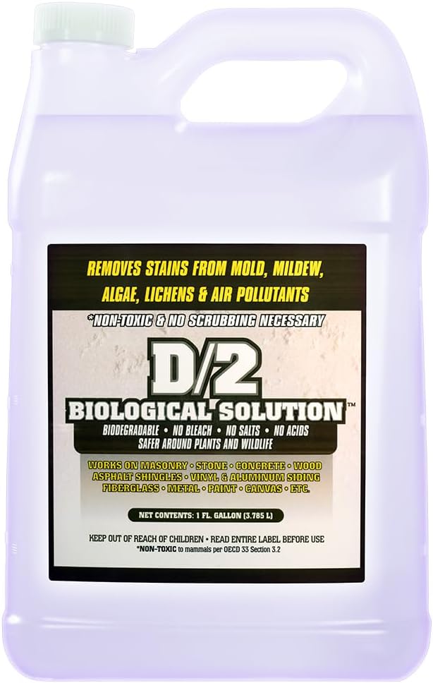 D2 Biological Solution - 1 Gallon - Professional-Grade Cleaner for Mold, Mildew, Algae, Lichen - Non-Bleach, pH Neutral, Biodegradable - Stone, Marble, Concrete, Headstones, Monuments
