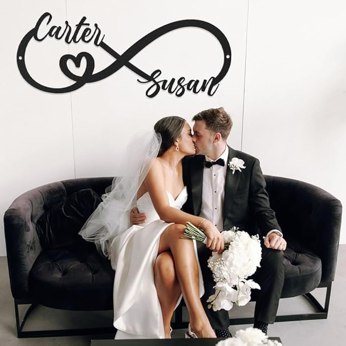 Personalized Home Decoration Metal Couples Name Sign,Heart Metal Love Plaques Wall Art,Valentine's Day Wedding gift bedroom decoration hangings Family Décor