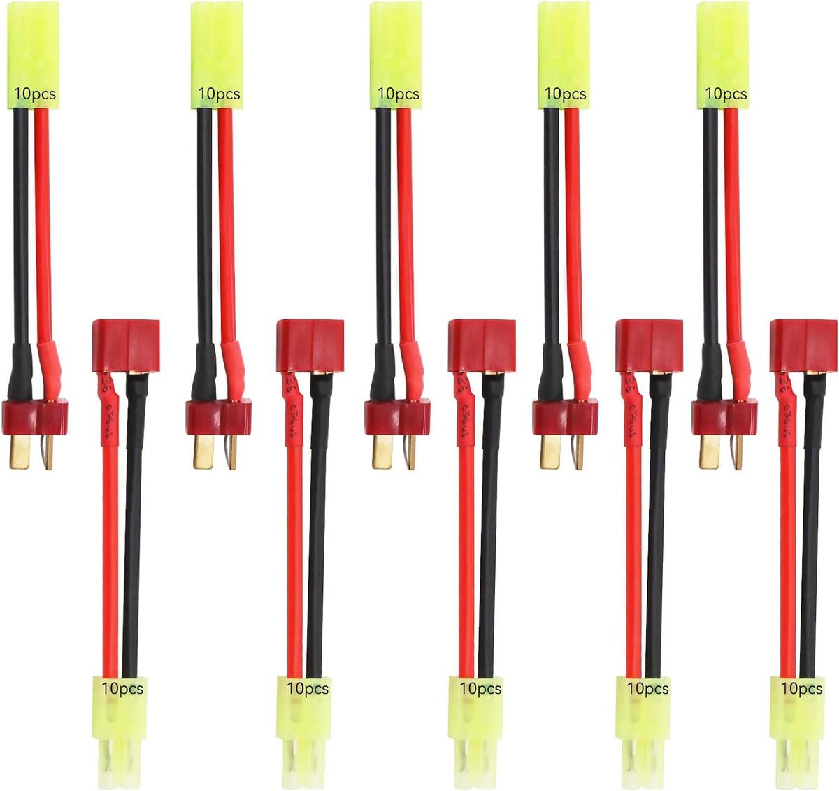 Tamiya Connector to Deans Adapter - 10 Pack 16AWG Male/Female Cable for RC Cars & Airsoft