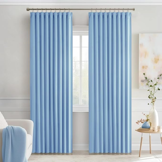 MIULEE Sky Blue Back Tab Blackout Curtains 84 Inch Length 2 Panels Set
