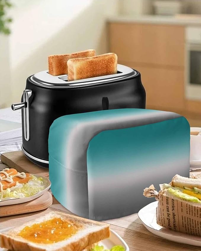 Toaster Cover 4 Slice Green and Grey Ombre Toaster Oven Cover with Pockets Teal Gradient Color Dustproof Bakeware Protector Small Kitchen Appliance Dust Covers and Fingerprint Protection for Women