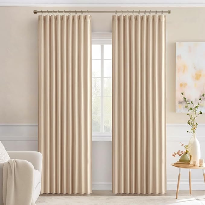MIULEE Back Tab Beige Curtains 84 Inch Length 2 Panels Set