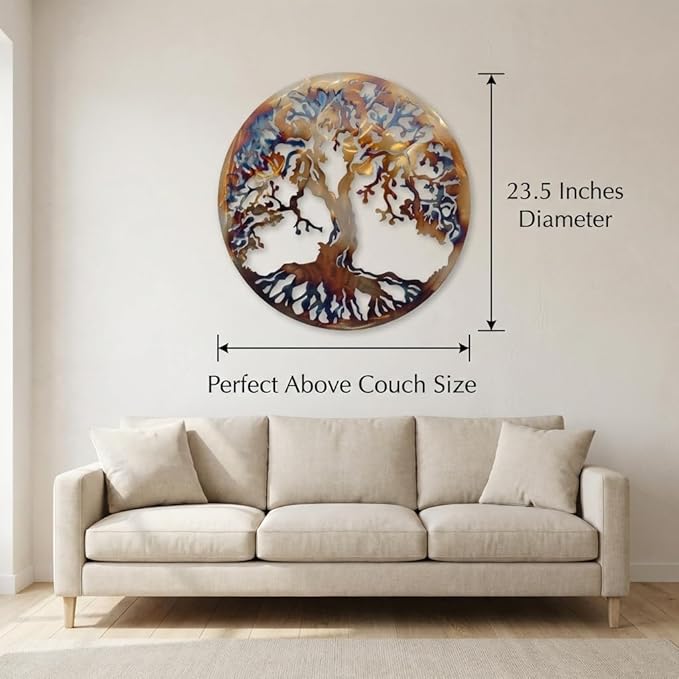 Tree Of Life Metal Art Wall Decor, 23.5 inches, Heat Colored