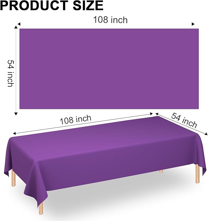 WNINK 6 Pack Purple Tablecloths Disposable Table Covers 54" x 108" Table Cloths for BBQ Birthday Picnic Bridal Shower Engagement Wedding Plastic Table Cloths for Parties