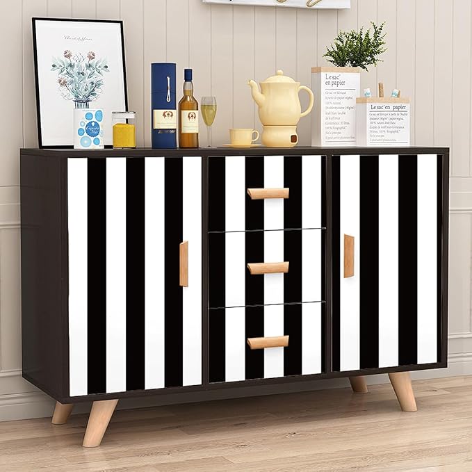 Jeweluck Black and White Wallpaper Peel and Stick Wall Paper 17.7”x393.7” Black