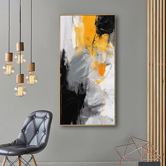Wall Art Large Modern Abstract Artwork Black Yellow Canvas Painting for Living Room Bedroom Office Home Decor 30"x60" with Framed…