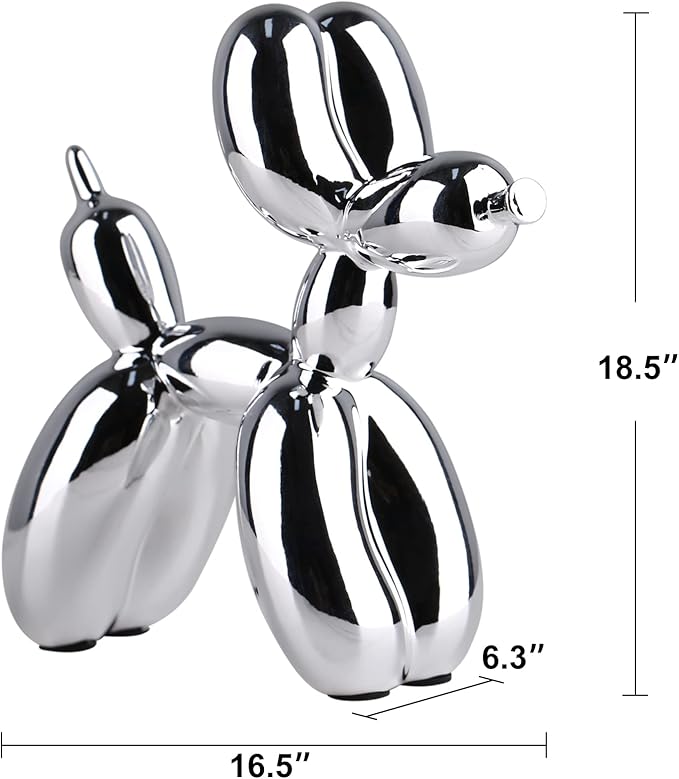 Silver Balloon Dog - Animal & Modern Sculpture Decor for Bedroom, Office & Preppy Room