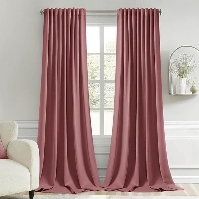 MIULEE Dusty Rose Back Tab Blackout Curtains 108 Inch Long 2 Panels Set