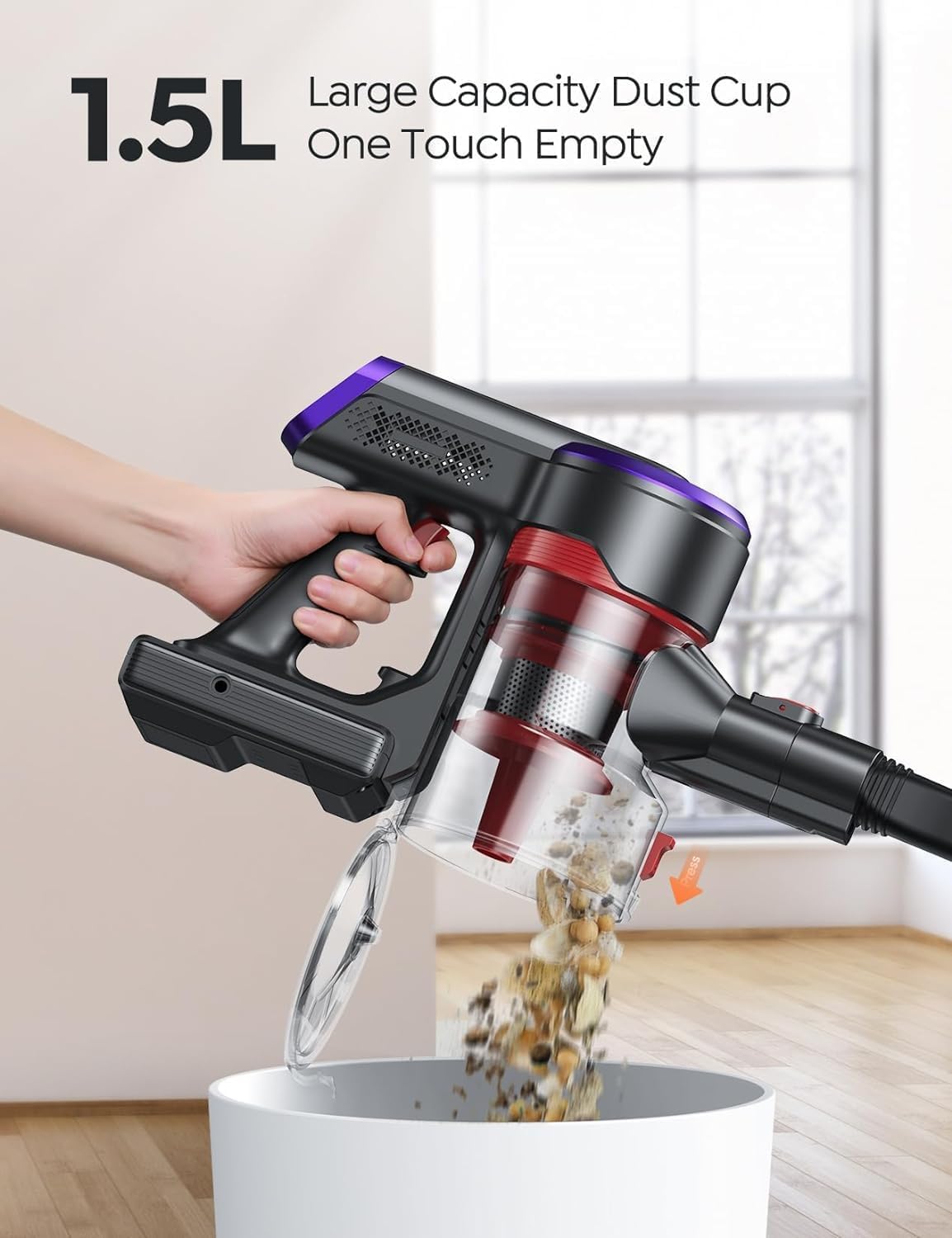 Cordless Vacuum Cleaner, 450W 45Kpa Vacuum Cleaners for Home with 5 Suction Modes, Vacuum Cleaner with Max 60Mins, Stick Vacuum Cordless for Hardwood Floor Carpet Pet Hair